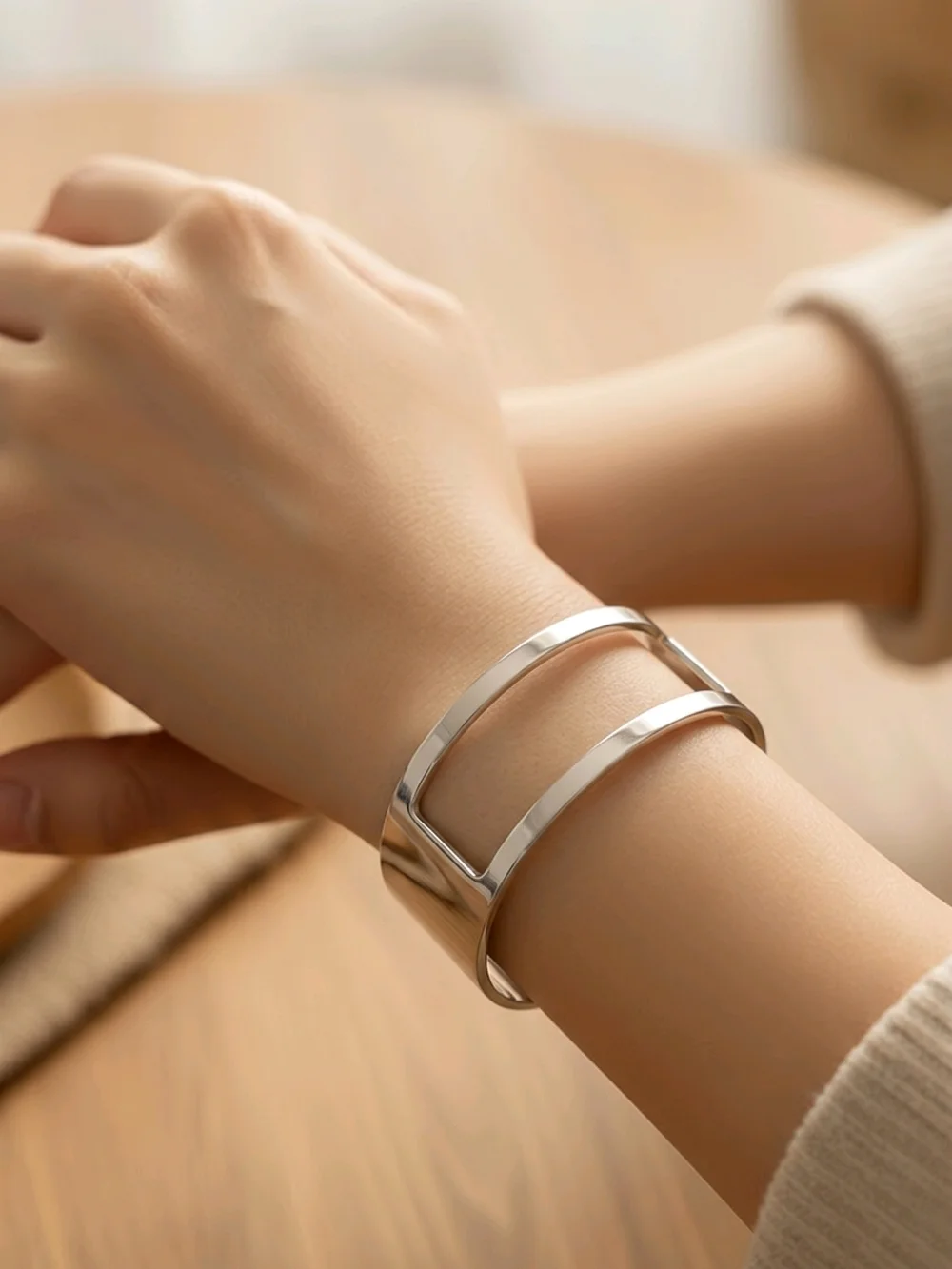 NWT Polished Silver Open Double-Bar Cuff Bracelet -7/8